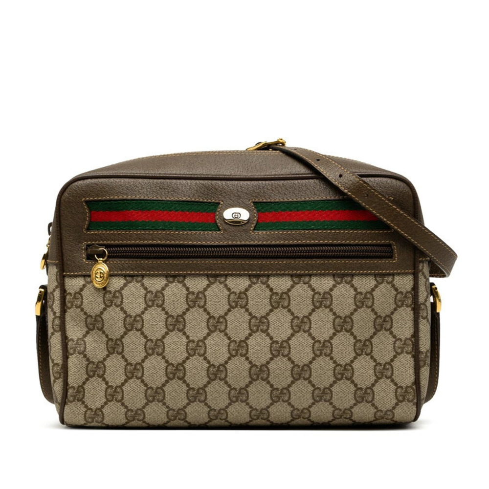 Gucci GG Supreme Sherry Crossbody Bag Beige Cream Brown Leather